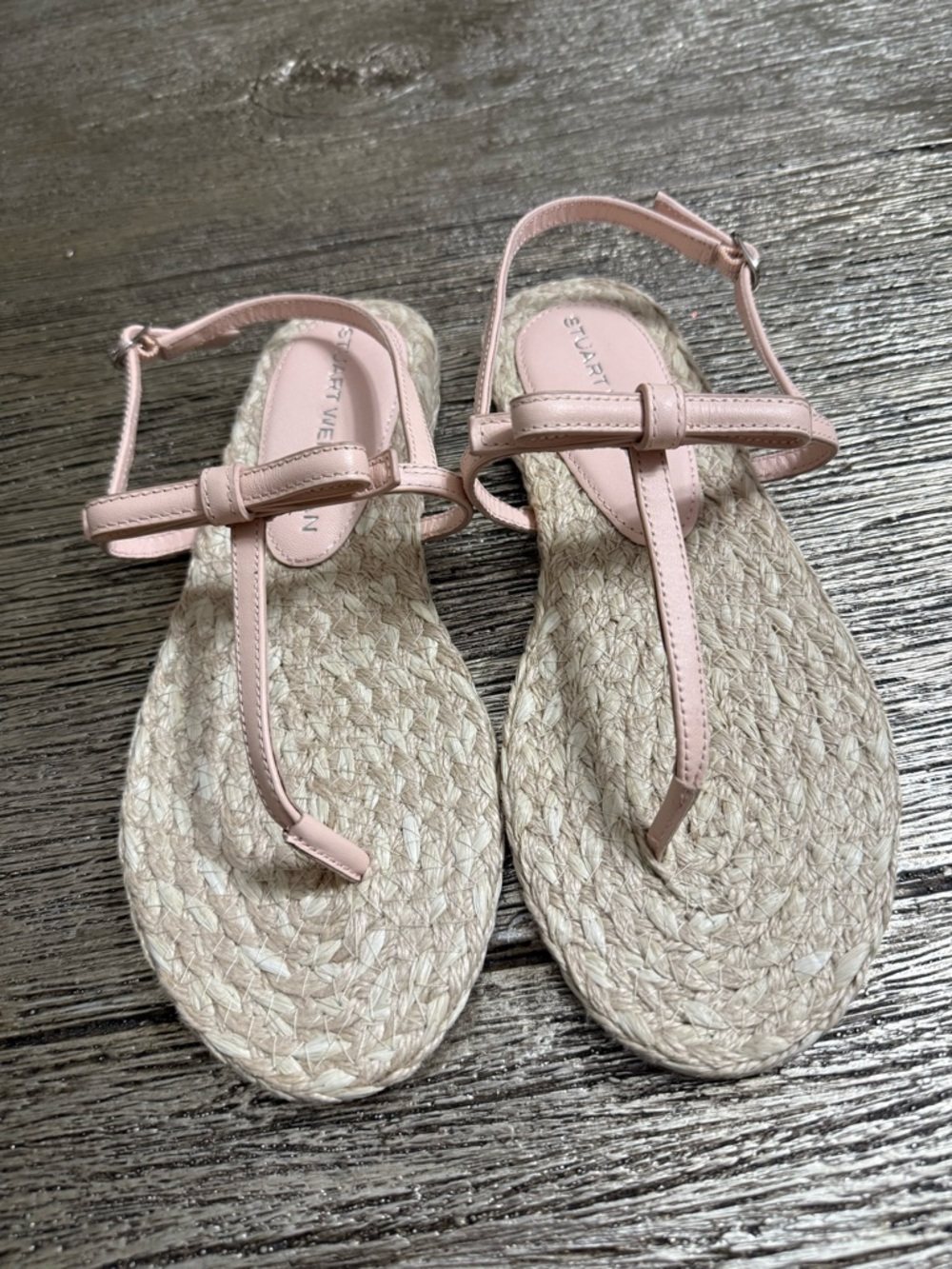 Stuart Weitzman Felicity Leather Bow Espadrille size 7 New. Flat braided heel